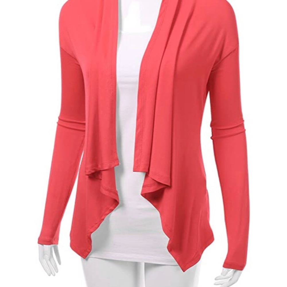 Cardigan, long- sleeved, coral, L